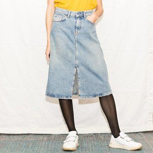 Zara Distressed Denim Midi A-line Skirt XS